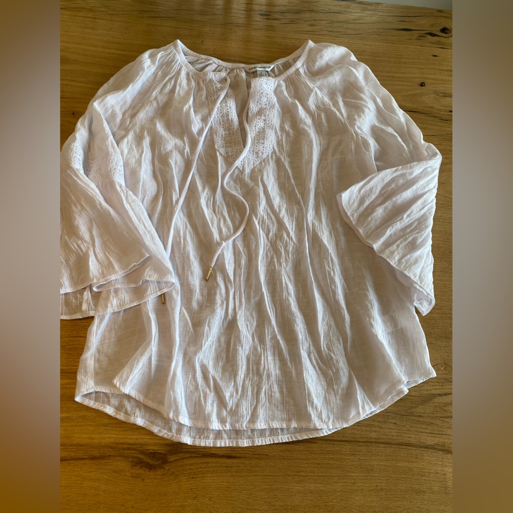 Counterparts White 3/4 Sleeve Tie‎ Front Blouse women’s Medium Preloved